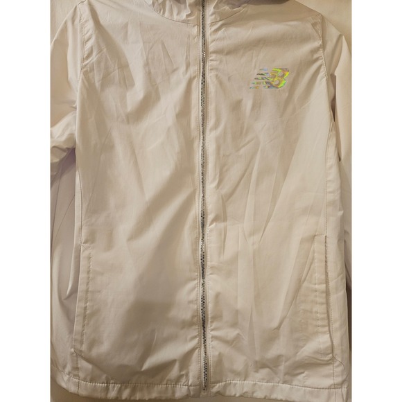 New Balance Womens White Iridescent Holographic Hooded Windbreaker Jacket Large - Picture 5 of 10
